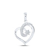 10kt White Gold Womens Round Diamond Heart Pendant 1/6 Cttw