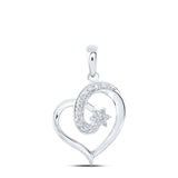 10kt White Gold Womens Round Diamond Heart Pendant 1/6 Cttw