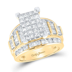 14kt Yellow Gold Princess Diamond Cluster Bridal Wedding Engagement Ring 3 Cttw