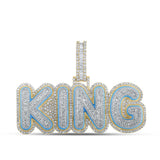 10kt Two-tone Gold Mens Baguette Diamond KING Phrase Charm Pendant 3-1/2 Cttw