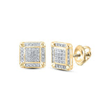 10kt Yellow Gold Round Diamond Square Earrings 1/5 Cttw