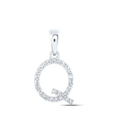 10kt White Gold Womens Round Diamond Q Initial Letter Pendant 1/8 Cttw