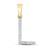 14kt Yellow Gold Womens Round Diamond L Initial Letter Pendant 1/8 Cttw