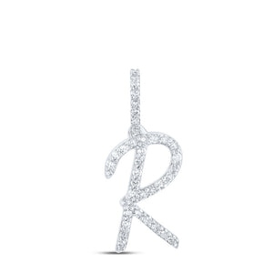 10kt White Gold Womens Round Diamond R Initial Letter Pendant 1/8 Cttw