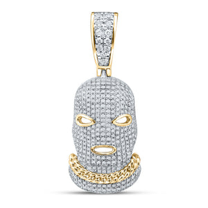 10kt Yellow Gold Mens Round Diamond Mask Hood Charm Pendant 1 Cttw