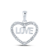 10kt White Gold Womens Round Diamond Love Heart Pendant 1/6 Cttw