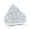 10kt White Gold Round Diamond Teardrop Bridal Wedding Ring Band Set 1-1/2 Cttw