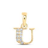 10kt Yellow Gold Womens Round Diamond U Initial Letter Pendant 1/20 Cttw