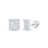 Sterling Silver Womens Round Diamond Square Cluster Earrings 1/10 Cttw