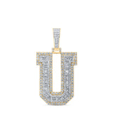 10kt Yellow Gold Mens Baguette Diamond U Initial Letter Charm Pendant 3 Cttw