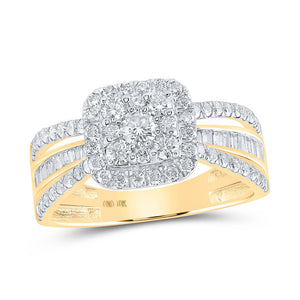 10kt Yellow Gold Womens Round Diamond Square Ring 1 Cttw