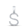 14kt White Gold Womens Round Diamond S Initial Letter Pendant 1/5 Cttw