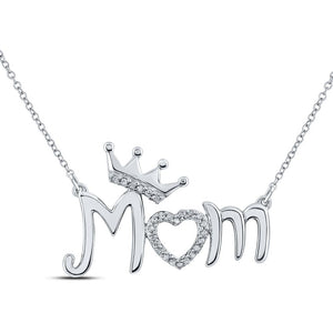 Sterling Silver Womens Round Diamond Mom Necklace 1/20 Cttw