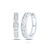 14kt White Gold Womens Round Diamond Hoop Earrings 1 Cttw