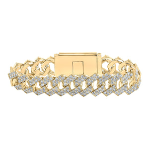 10kt Yellow Gold Mens Round Diamond Cuban Link Bracelet 20-1/4 Cttw