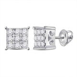 10kt White Gold Womens Round Diamond Square Cluster Earrings 1/6 Cttw