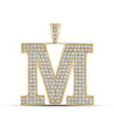 10kt Yellow Gold Mens Round Diamond M Initial Letter Charm Pendant 3-3/8 Cttw