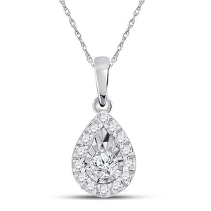 10kt White Gold Womens Round Diamond Teardrop Pendant 1/6 Cttw