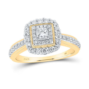 14kt Yellow Gold Princess Diamond Halo Bridal Wedding Engagement Ring 5/8 Cttw