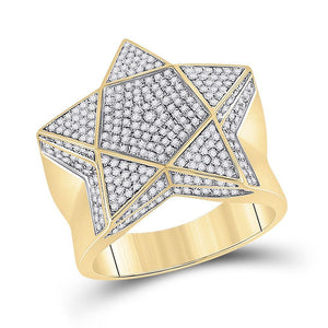 10kt Yellow Gold Mens Round Diamond Star Statement Ring 1 Cttw