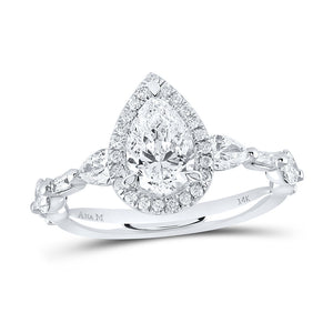 14kt White Gold Pear Diamond Halo Bridal Wedding Engagement Ring 1-7/8 Cttw