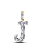 14kt Yellow Gold Mens Round Diamond J Initial Letter Charm Pendant 1-1/4 Cttw