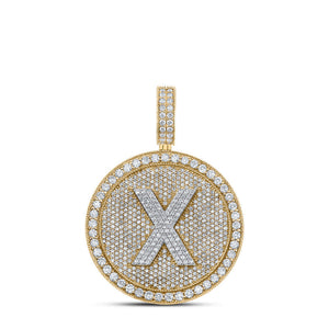 10kt Two-tone Gold Mens Round Diamond X Circle Letter Charm Pendant 3-3/4 Cttw