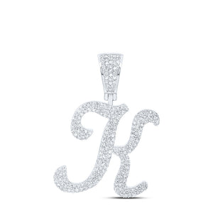 10kt White Gold Mens Round Diamond K Initial Letter Charm Pendant 1 Cttw