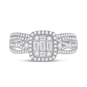 14kt White Gold Baguette Diamond Bridal Wedding Ring Band Set 3/4 Cttw