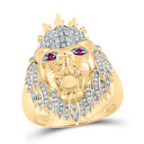 10kt Yellow Gold Mens Round Diamond Lion Animal Ring 1/2 Cttw