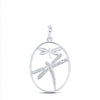 Sterling Silver Womens Round Diamond Dragonfly Oval Pendant 1/10 Cttw