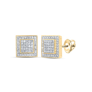 10kt Yellow Gold Womens Round Diamond Square Earrings 3/8 Cttw