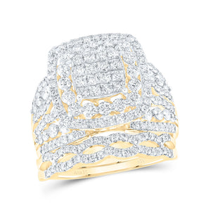 14kt Yellow Gold Round Diamond Square Bridal Wedding Ring Band Set 2 Cttw