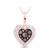 10kt Rose Gold Womens Round Brown Diamond Heart Pendant 1/4 Cttw