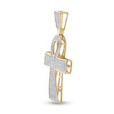 10kt Yellow Gold Mens Round Diamond Ankh Cross Religious Charm Pendant 3/4 Cttw