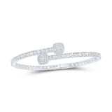 10kt White Gold Womens Baguette Diamond Cushion Square Cuff Bangle Bracelet 2-5/8 Cttw