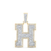 10kt Yellow Gold Mens Round Diamond H Initial Letter Charm Pendant 1 Cttw