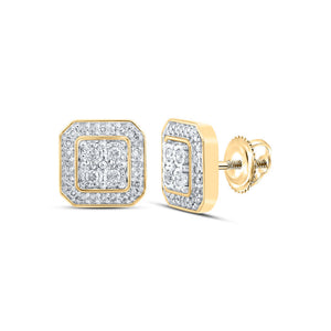 10kt Yellow Gold Womens Round Diamond Square Earrings 1/3 Cttw