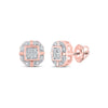 10kt Rose Gold Womens Round Diamond Rounded Square Earrings 1/12 Cttw