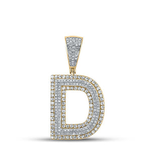 10kt Two-tone Gold Mens Round Diamond Initial D Letter Charm Pendant 7/8 Cttw