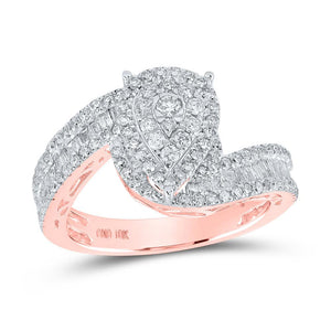 10kt Rose Gold Baguette Diamond Tear Bridal Wedding Engagement Ring 1 Cttw