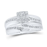 10kt White Gold His Hers Round Diamond Square Matching Wedding Set 5/8 Cttw