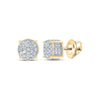 10kt Yellow Gold Round Diamond 3D Cluster Earrings 1/8 Cttw