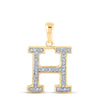 10kt Yellow Gold Womens Round Diamond Initial H Letter Pendant 1/10 Cttw