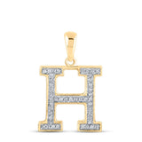 10kt Yellow Gold Womens Round Diamond Initial H Letter Pendant 1/10 Cttw