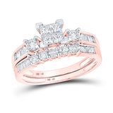 10kt Rose Gold Princess Diamond Bridal Wedding Ring Band Set 7/8 Cttw