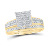 Yellow-tone Sterling Silver His Hers Round Diamond Square Matching Wedding Set 7/8 Cttw