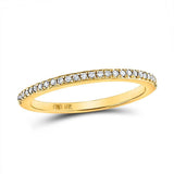 14kt Yellow Gold Womens Round Diamond Single Row Stackable Band Ring 1/8 Cttw