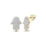 10kt Yellow Gold Womens Round Diamond Hamsa Earrings 1/5 Cttw