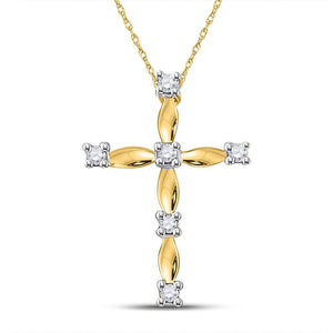 10kt Yellow Gold Womens Round Diamond Cross Pendant 1/20 Cttw
